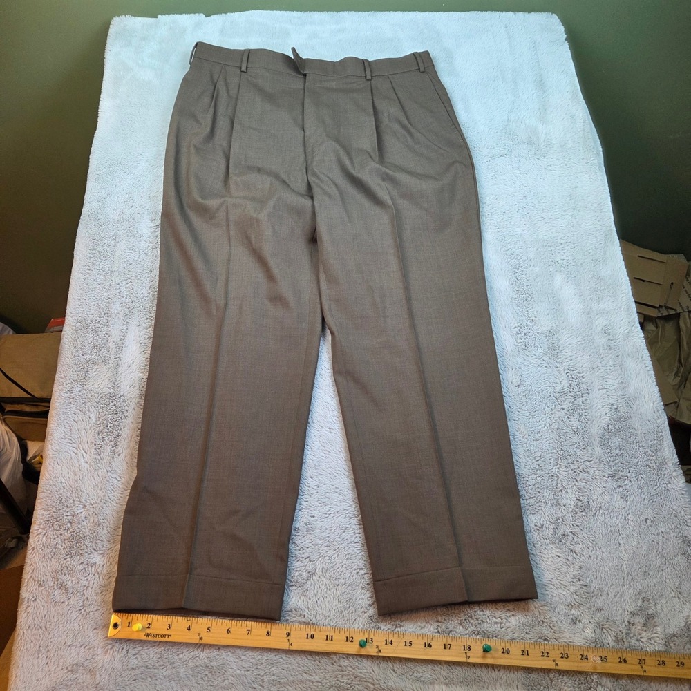 Jos. A. Bank Wool Dress Pants Mens 38x30 Pleated Cuffed‎ Formal Trousers Brown